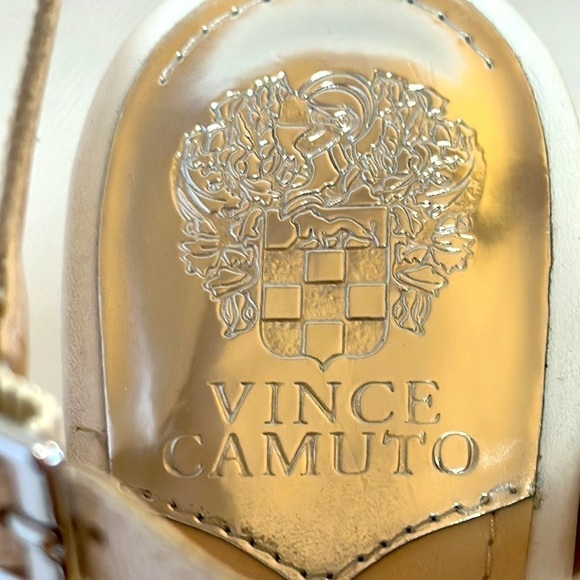 Vince Camuto Strappy White Stilettos with Stacked Wood Heel Sz 9.5 - EUC - Picture 9 of 13